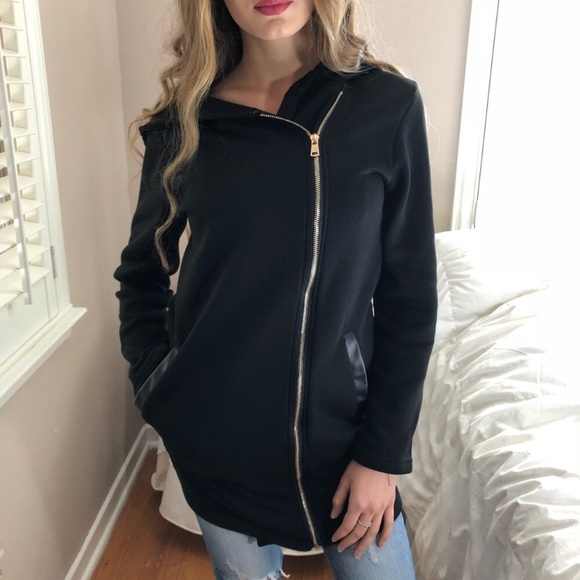 Asymmetrical zipper, high collar hooded sweatshirt - Picture 8 of 8